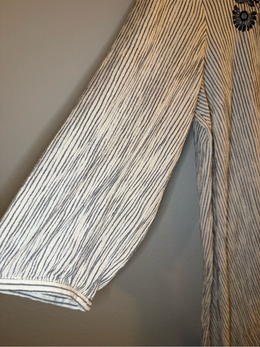 J. Jill Cream and Navy Striped Top with Embroidered Neckline - Picture 6 of 11